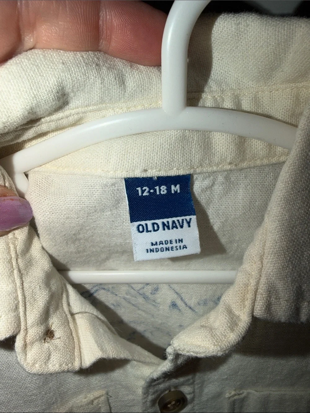 Old Navy Cream Short-Sleeve Button Down with Colorful Map Embroidery